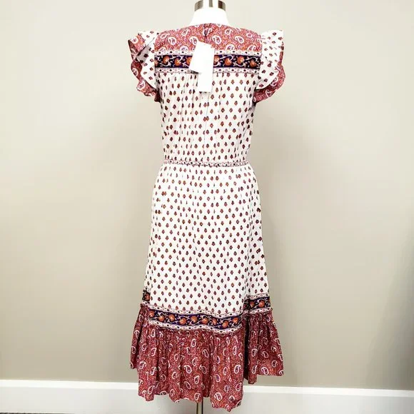 Veronica Beard Tinzia Mixed Print Midi Dress Sz L NWT